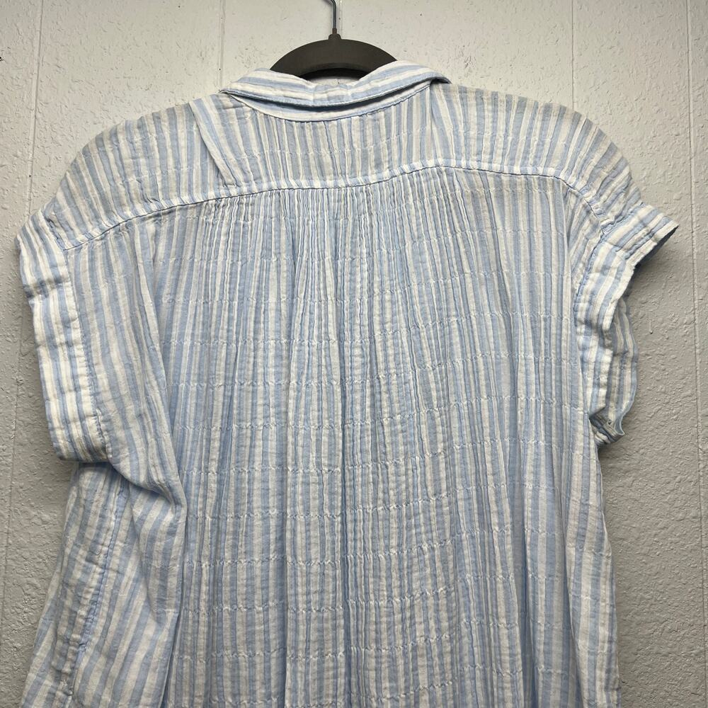Old Navy Crinkled Striped Button Front Shirt Womens Small Oversized Nautical - Picture 7 of 11